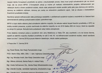 Veřejné prohlášení náměstků hejtmana a radních krajů k způsobu dofinancování sociálních služeb