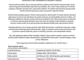 Síť charit bojuje o záchranu domácí zdravotní péče - petice Doma je doma
