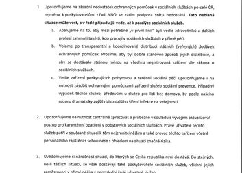 Dopis poskytovatelů sociálních služeb krizovému štábu a MPSV