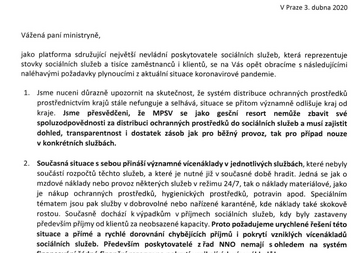 Dopis ministryni práce a sociálních věcí