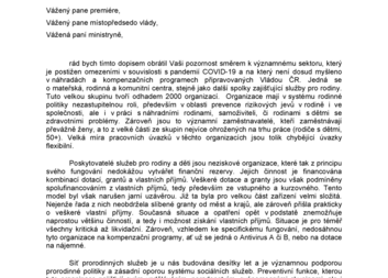 Dopis vládě na podporu mateřských, rodinných a komunitních center