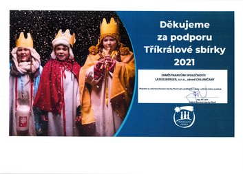 Poděkování zaměstnancům společnosti Lasselsberger za podporu Tříkrálové sbírky